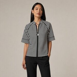 Lafayette 148 Jacket Small Petite Striped Short Sleeve Minimalist Quiet Luxury